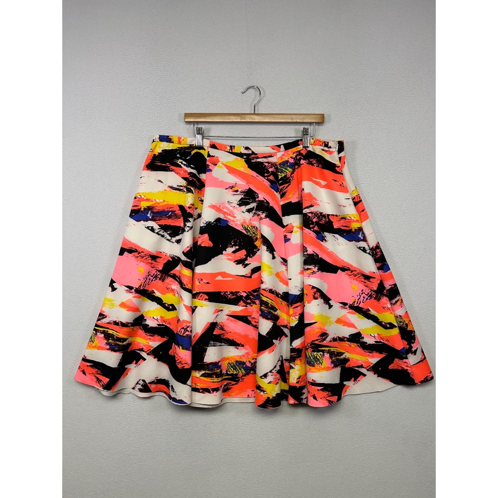 Abstract Brushstroke Neon Belle Sky Womens 2X Pink Orange A-Line Flare Skirt